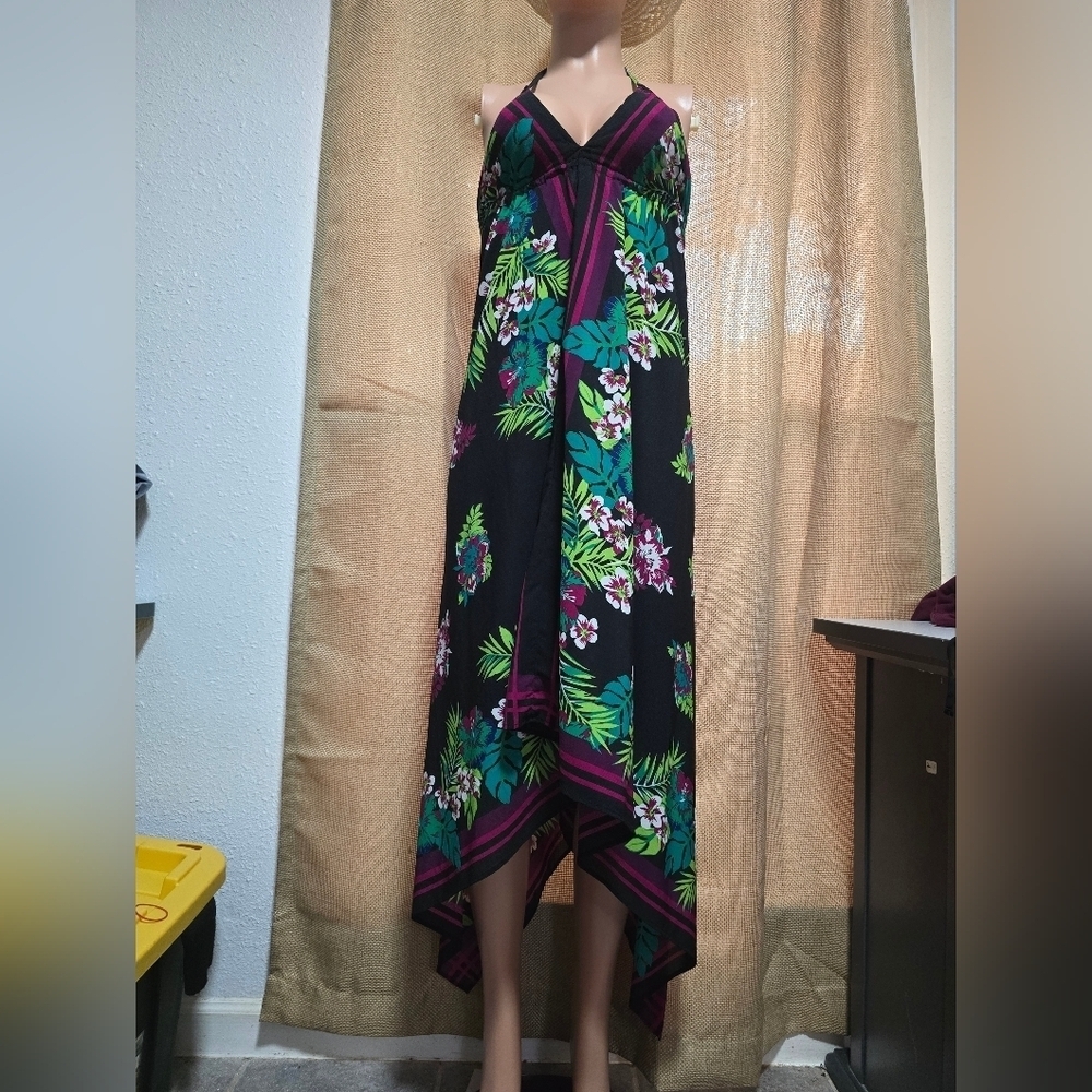 Old Navy Black and Green Floral High Low Dress